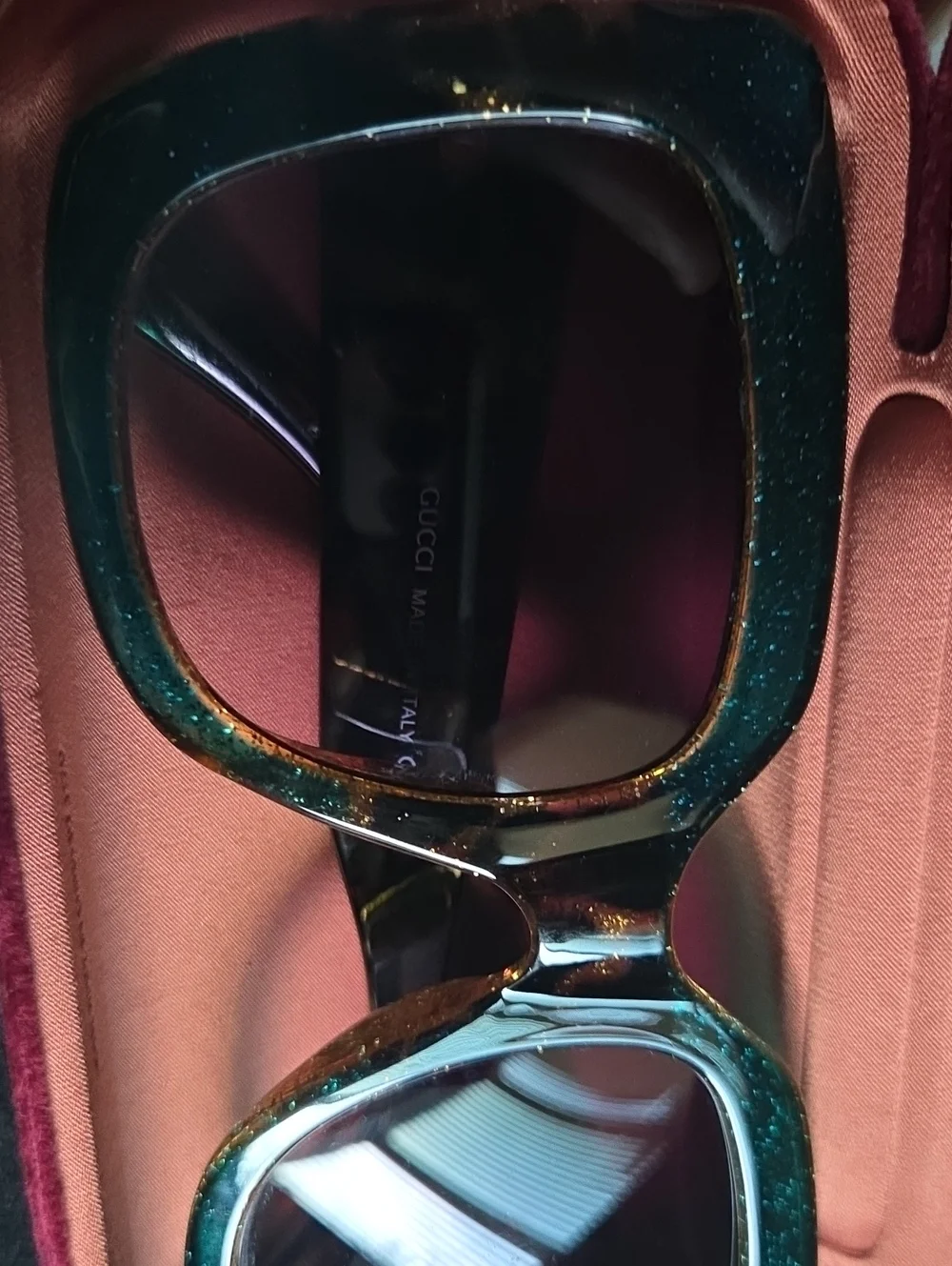 Gucci Women's Glitter Teal and Gold Square Sunglasses